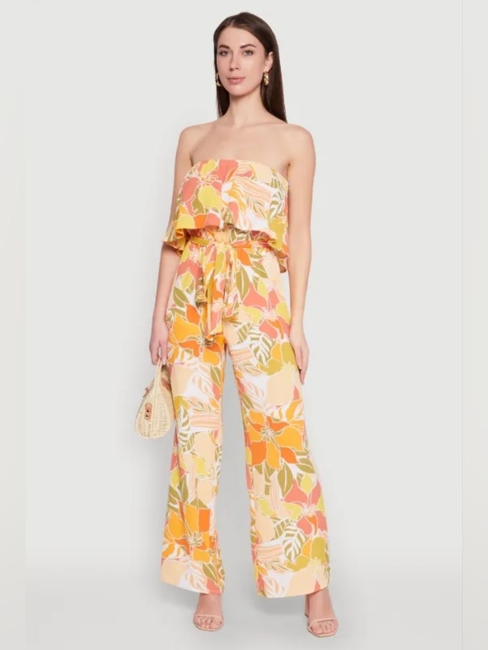 Jolie And Joy  Floral Print Strapless Wide Leg  Jumpsuit Size Small